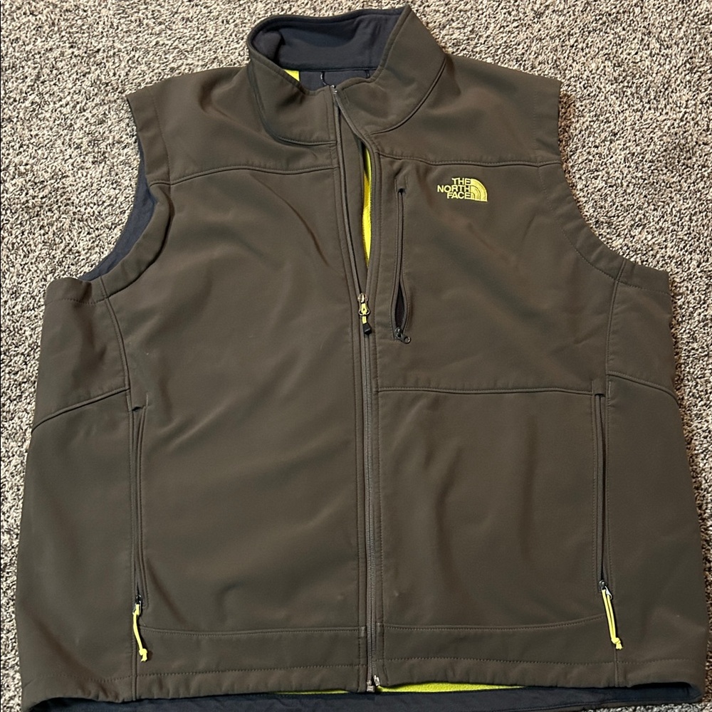 The North Face Men's Dark Brown Vest with Yellow Accents